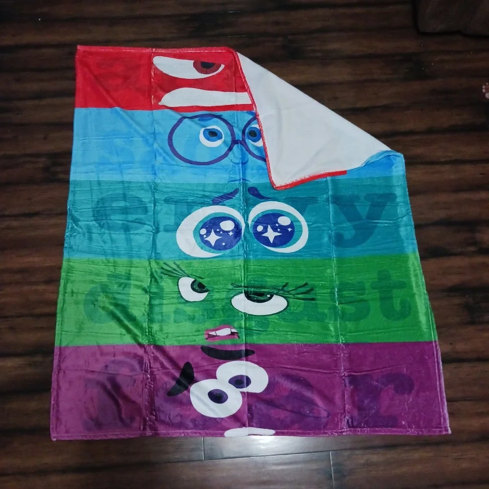 Disney Pixar Inside Out 2 Emotions Fleece Throw Blanket 60x50 MultiColor Striped